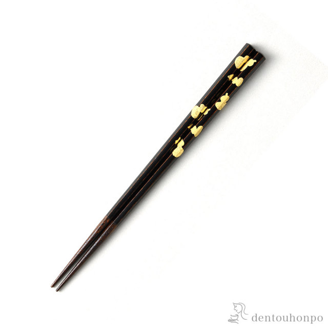 箸 六角 金箔六瓢 溜 23cm≪在庫確認後、1週間程で出荷≫ ( 父の日 プレゼント 初任給 お箸 プレゼント はし 高級箸 塗り箸 越前漆器 )