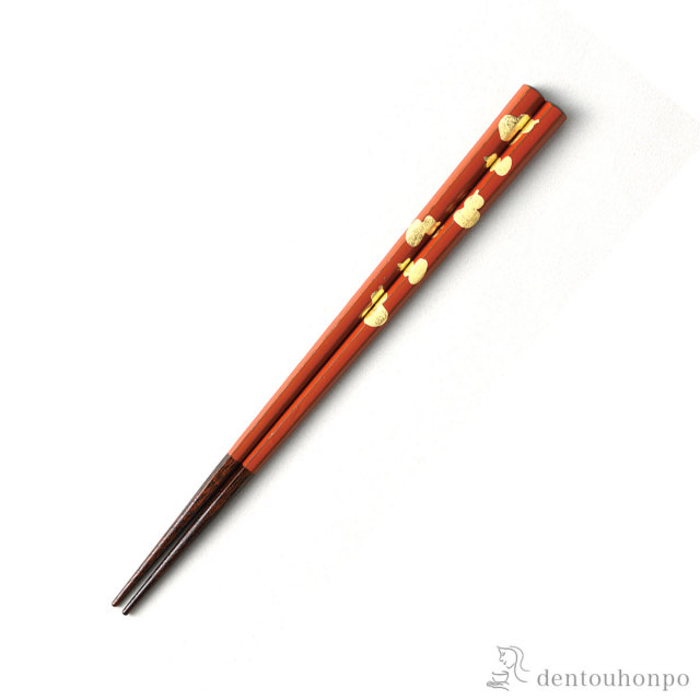箸 六角 金箔六瓢 洗朱 23cm≪在庫確認後、1週間程で出荷≫ ( 父の日 プレゼント 初任給 お箸 プレゼント はし 高級箸 塗り箸 越前漆器 )
