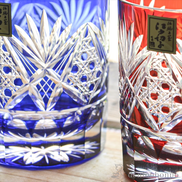 【送料無料】江戸切子 八角籠目菊底 オールド ペア≪3ヶ月程で出荷予定≫ ( 田島硝子 木箱名入れ有料 ビールグラス ビアグラス 保温 保冷 人気  セット 江戸切子 ) TOFUKUトレーディング 創作 切子 グラス 匠仕上げ Premium ガラス細工 オールド 菊繋ダイヤカット レッド φ80×Ｈ