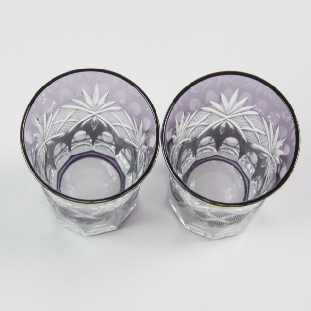 送料無料】 魚子切子 一口ビール ペア 江戸紫切子 / 田島硝子