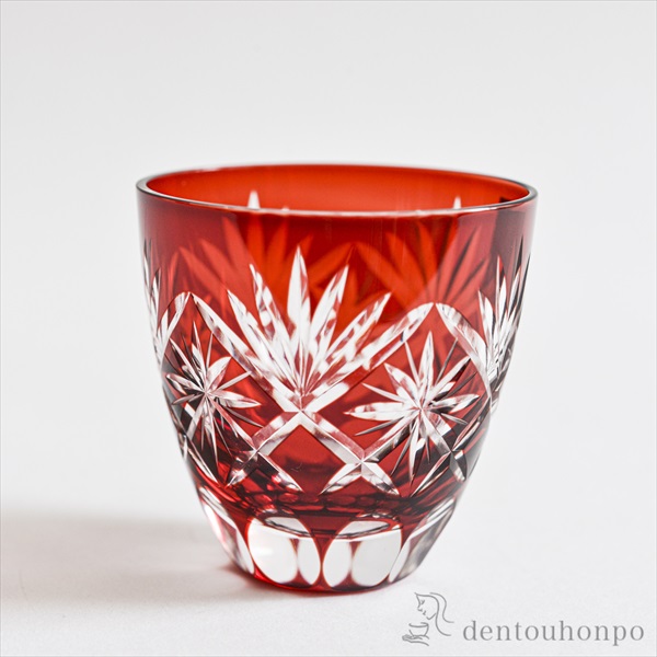 江戸ガラス 瑠璃色 菊花型 型吹き盃