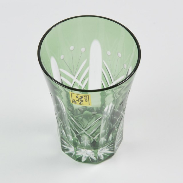 映見玉矢来 タンブラー 緑 江戸切子 / 田島硝子 ビールグラス