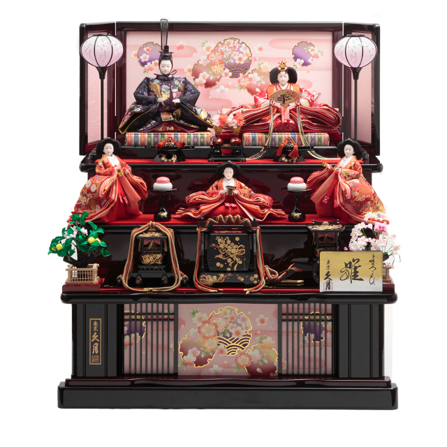 名入れ木札無料 【送料無料】雛人形 木製三段・五人飾り 段織衣装着人形 幅 80cm 顔紙・収納用ふくさ・防虫剤付き≪在庫確認後、10~14営業日程で出荷予定≫ ( 久月 ひな人形 お雛様 おしゃれ ひなまつり 人気 江戸節句人形 )