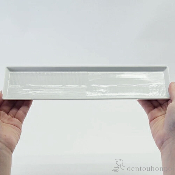 長角皿 彫刻紋 白磁 市松彫 3個セット / 角皿 長皿 焼き魚 さんま