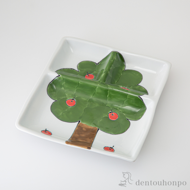 【送料無料】petit 林檎 仕切皿≪在庫確認後、10~14営業日程で出荷≫ ( 盛皿 懐石 料理 食器 プレート 波佐見焼 )