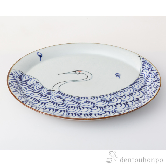 kotohogi 丸磁盆 鶴 8号≪在庫確認後、10~14営業日程で出荷予定≫ ( 盛皿 プレート テーブルウェア 食器 パーティー 波佐見焼 )