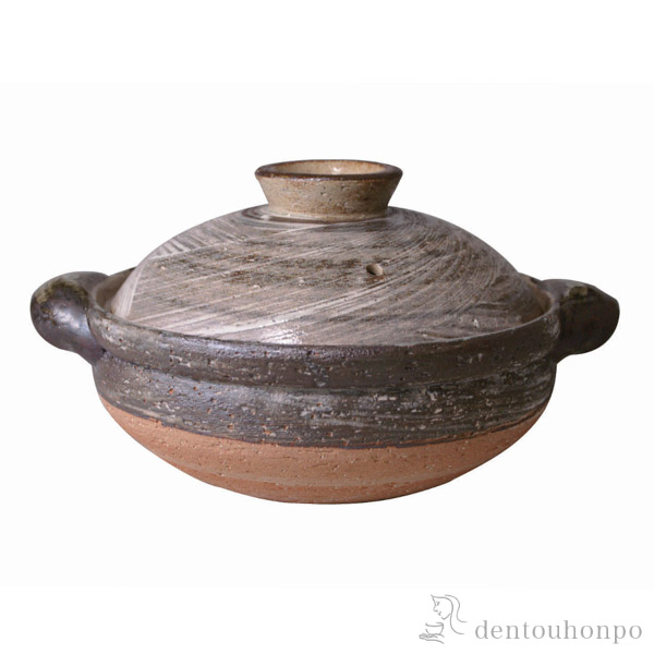 【送料無料】伊賀土鍋　 刷毛目　 大（3~5人用）≪在庫確認後、1~3営業日で出荷≫ ( 長谷園 お鍋 土鍋 鍋料理 日本製 4人用 3人用 伊賀焼 )