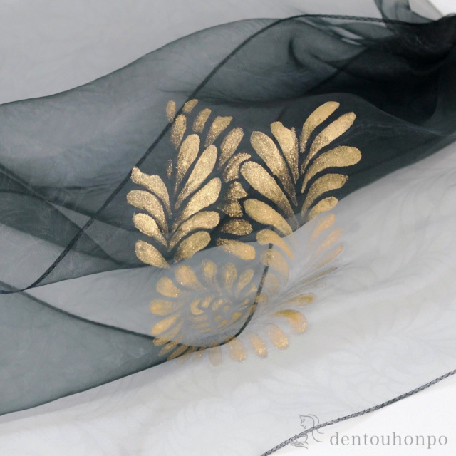 送料無料】 天女の羽衣 加賀友禅染ショール 手描き シェル(黒) 小