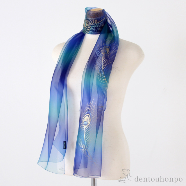 送料無料】 天女の羽衣 加賀友禅染ショール 手描き クジャク 中 / 工房