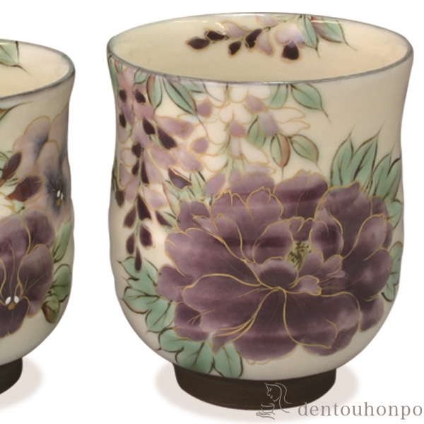 送料無料】 組湯呑 白掛紫草花 ペア / 湯呑み 湯のみ セット 湯飲み