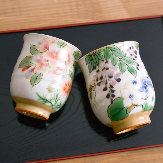 馬場京泉 京焼・清水焼 桔梗文湯呑 5個セット 湯呑 手作り 清水焼 桔梗