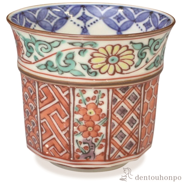 【送料無料】小湯呑 色絵帯唐草≪在庫確認後、1~3営業日で出荷≫ ( 名入れ有料 母の日 プレゼント 初任給 湯のみ ゆのみ 湯飲み セット プレゼント 清水焼 京焼 )