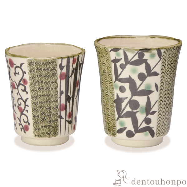 【送料無料】組湯呑 鉄絵三島 ペア≪在庫確認後、1~3営業日で出荷≫ ( 名入れ有料 母の日 プレゼント 初任給 湯呑み 湯のみ セット 湯飲み おすすめ セット 清水焼 京焼 )