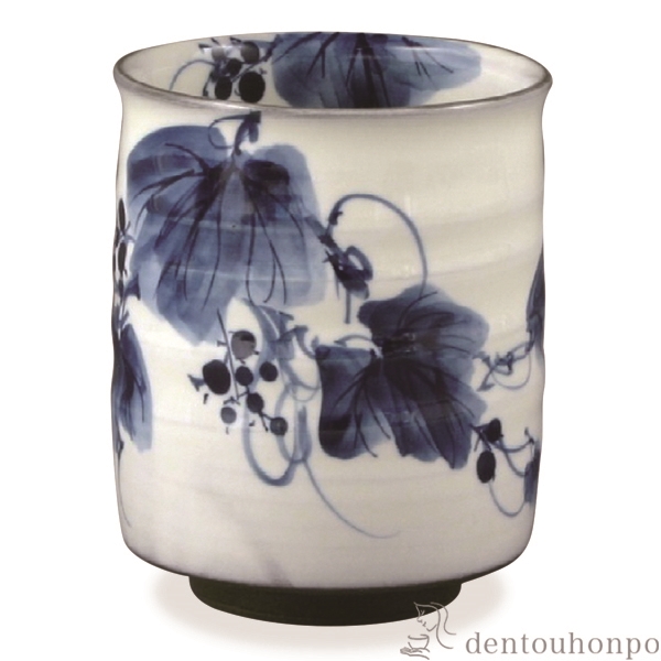 【送料無料】一ヶ湯呑 染付山葡萄≪在庫確認後、1~3営業日で出荷≫ ( 名入れ有料 湯のみ ゆのみ 湯飲み セット プレゼント 清水焼 京焼 )