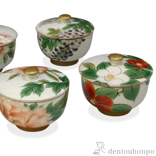 たち吉 清水焼 蓋付お茶茶碗 5客 （送料無料】 蓋付お茶呑茶碗 絵 
