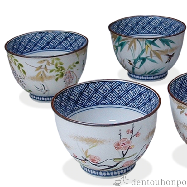 送料無料】 お茶呑茶碗 彩花鳥 5客セット / 茶器セット 急須 湯呑み