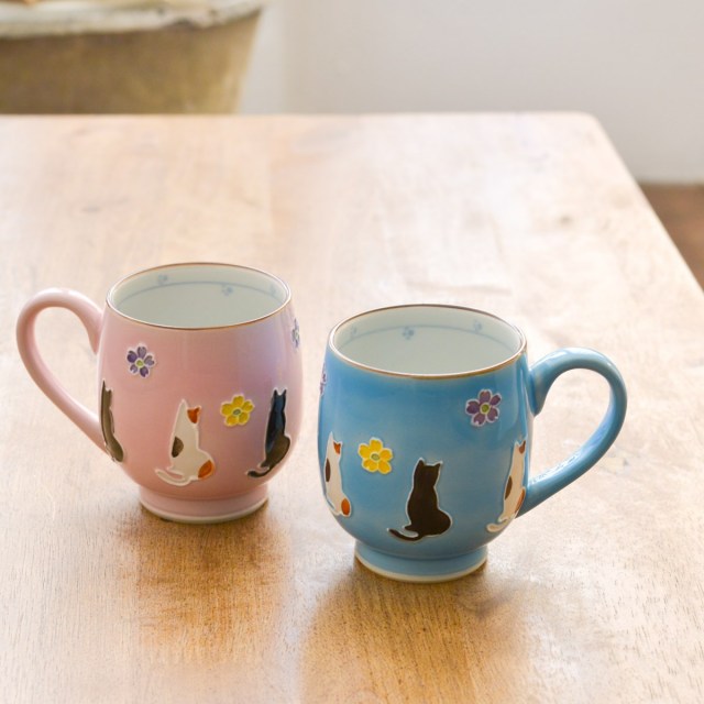 送料無料】 ペアマグカップ 交趾花ねこ / プレゼント デザイン マグ