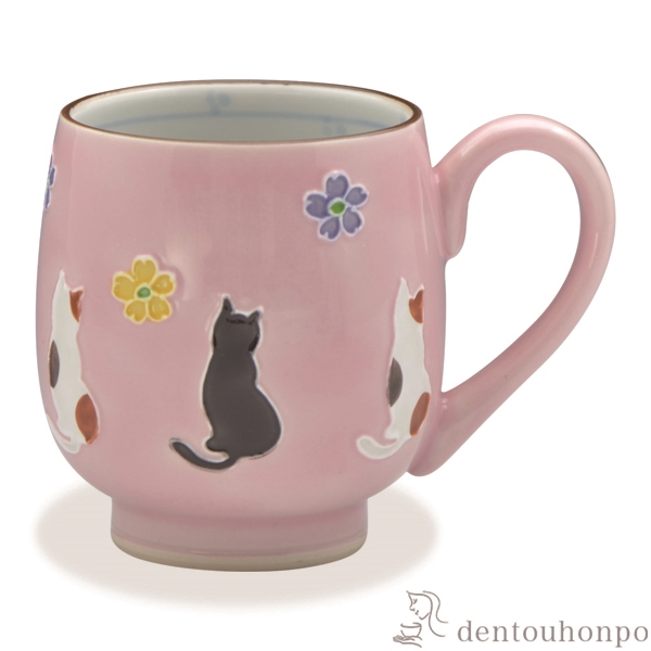 【送料無料】マグカップ 交趾花ねこ ピンク≪注文後に商品取り寄せ、後日納期連絡致します≫ ( 母の日 プレゼント 初任給 プレゼント デザイン マグ オリジナル タンブラー 清水焼 京焼 )