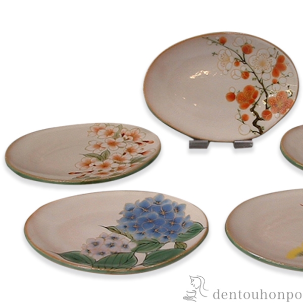 送料無料】 楕円皿揃 白掛五草花 5個セット / 和食器セット お皿