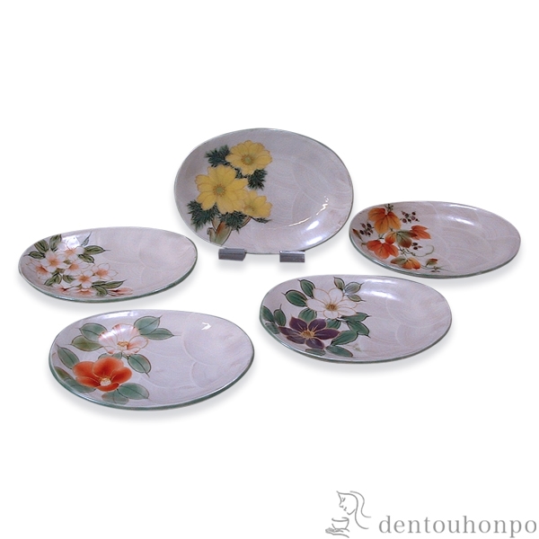 【送料無料】銘々皿揃 白掛彩草花 5個セット≪在庫確認後、1~3営業日で出荷≫ ( 名入れ有料 プレート 醤油皿 豆皿 和食 洋食 清水焼 京焼 )