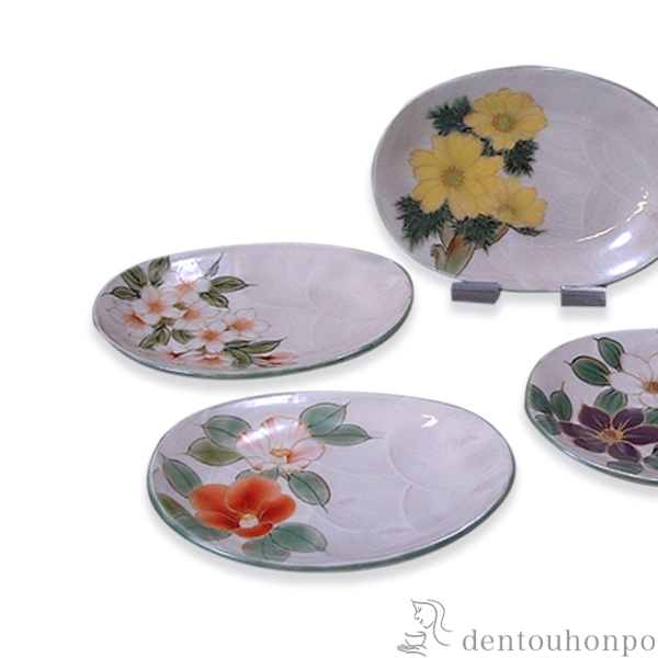 送料無料】 銘々皿揃 白掛彩草花 5個セット / プレート 醤油皿 豆皿