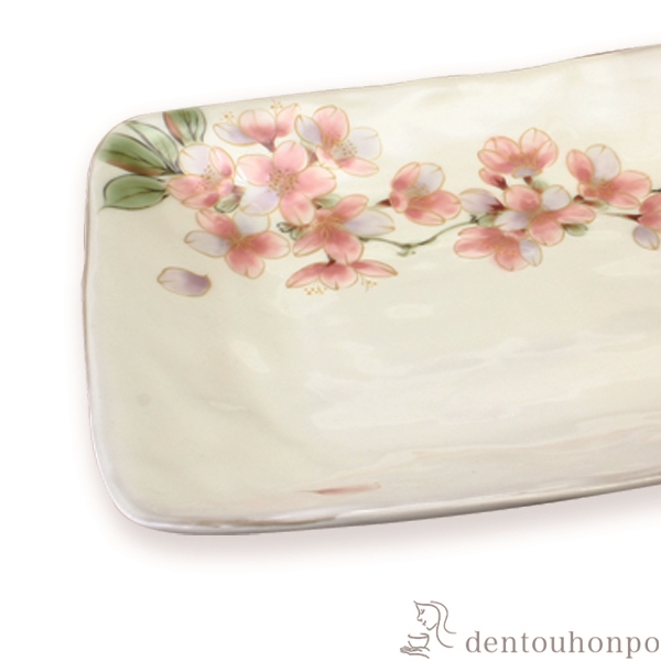 送料無料】 長角皿 桜 / 角皿 長皿 焼き魚 さんま おしゃれ 清水焼 京