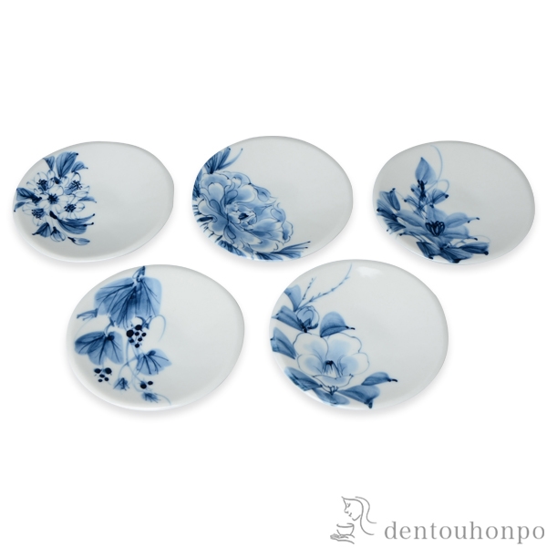 【送料無料】三寸皿揃 染付草花 5個セット≪在庫確認後、1~3営業日で出荷≫ ( 名入れ有料 母の日 プレゼント 初任給 プレート 醤油皿 豆皿 和食 洋食 清水焼 京焼 )