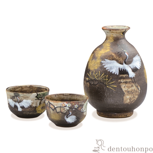 【送料無料】お預け酒器 吉祥鶴 徳利1個・ぐい呑2個≪注文後に商品取り寄せ、後日納期連絡致します≫ ( 名入れ有料 母の日 プレゼント 初任給 酒器 日本酒 冷酒 プレゼント 人気 清水焼 京焼 )