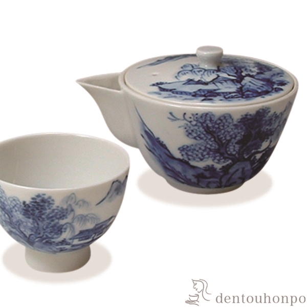 送料無料】 小茶器揃 染山水 宝瓶1個・さまし1個・碗5個セット / 茶器