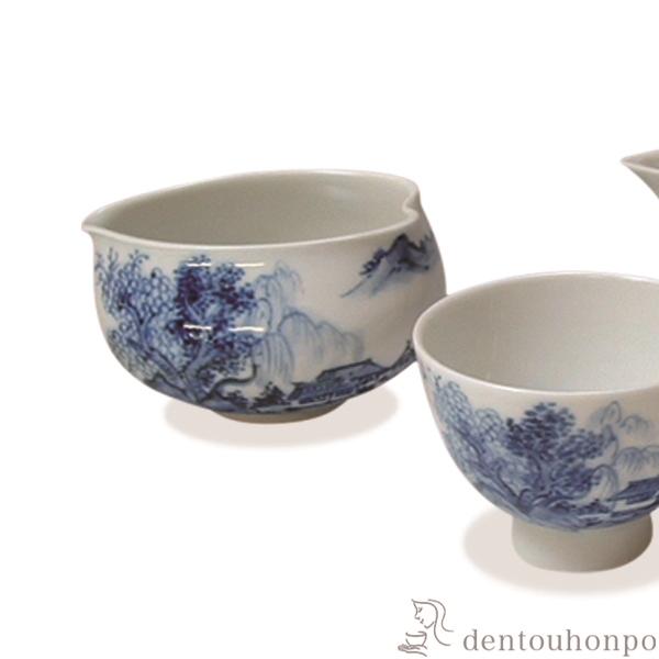 送料無料】 小茶器揃 染山水 宝瓶1個・さまし1個・碗5個セット / 茶器