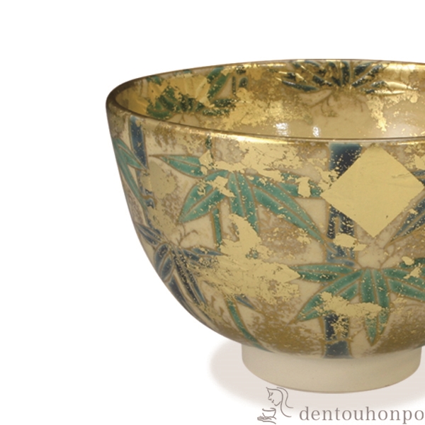 送料無料】 抹茶碗 金箔竹 / 抹茶碗 茶道具 茶器 お稽古用 抹茶
