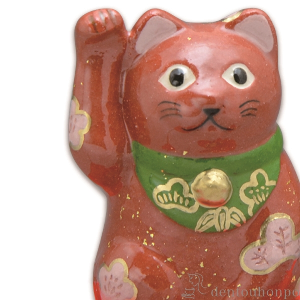 送料無料】 楽置物 招き猫・松竹梅 赤 敷物付 / 置物 幸運 開運