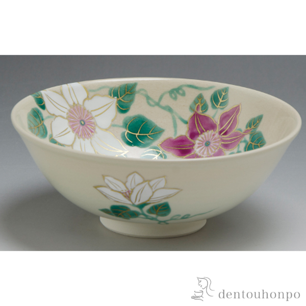 【送料無料】抹茶碗 色絵鉄線≪在庫確認後、1~3営業日で出荷≫ ( 退職祝い 定年 抹茶碗 茶道具 茶器 お稽古用 抹茶 清水焼 京焼 )