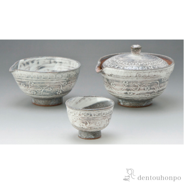 【送料無料】小茶器揃 粉引三島 宝瓶1個・湯ざまし1個・碗5個セット≪在庫確認後、1~3営業日で出荷≫ ( 名入れ有料 母の日 プレゼント 初任給 茶器セット 急須 湯呑み 日本茶 中国茶 清水焼 京焼 )