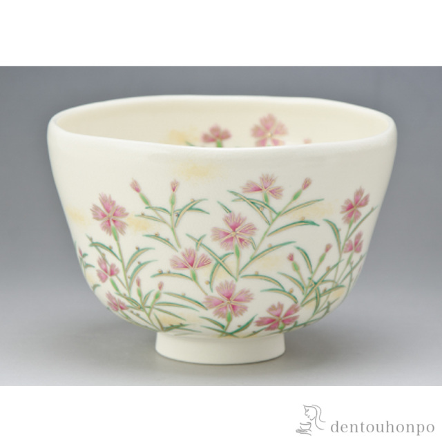 【送料無料】金彩撫子 抹茶碗≪在庫確認後、1~3営業日で出荷≫ ( 名入れ有料 母の日 プレゼント 初任給 抹茶碗 茶道具 茶器 お稽古用 抹茶 清水焼 京焼 )