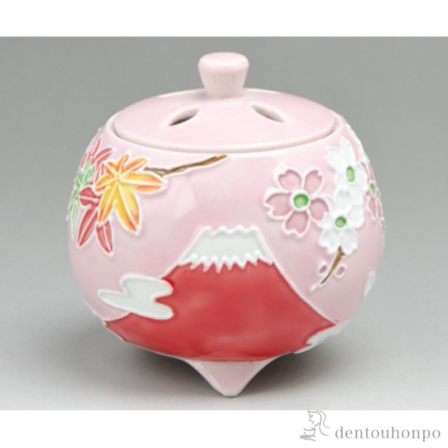 【送料無料】交趾富士景色 香炉 ピンク≪在庫確認後、1~3営業日で出荷≫ ( お香 線香 リラックス 仏具 人気 清水焼 京焼 )