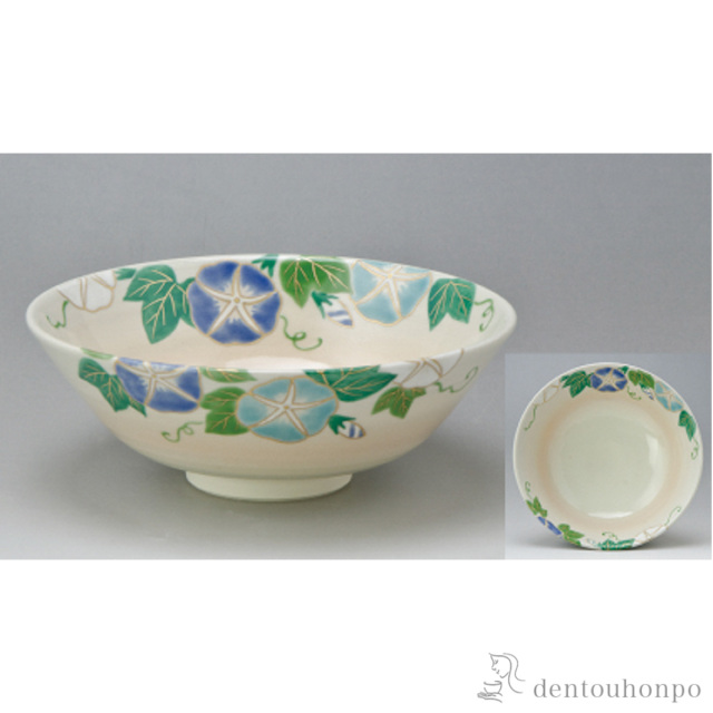 【送料無料】色絵朝顔 平茶碗　≪在庫確認後、1~3営業日で出荷≫ ( 名入れ有料 母の日 プレゼント 初任給 抹茶碗 茶道具 茶器 お稽古用 抹茶 清水焼 京焼 )