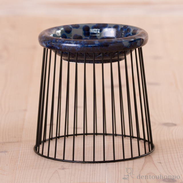 【送料無料】ペット用フードボウル Paws bowl 2 青墨 M 台座付≪在庫確認後、1~3営業日で出荷≫ ( 猫用 犬用 ネコ 猫 ペット用品 清水焼 京焼 )