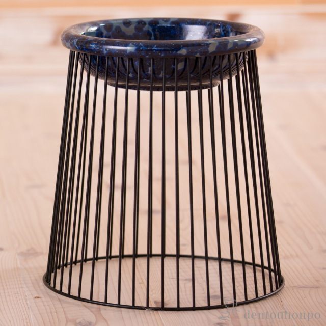 【送料無料】ペット用フードボウル Paws bowl 2 青墨 L 台座付≪在庫確認後、1~3営業日で出荷≫ ( 猫用 犬用 ネコ 猫 ペット用品 清水焼 京焼 )