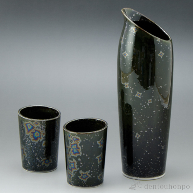 【送料無料】一太刀 酒器セット 黒燿虹彩≪在庫確認後、1~3営業日で出荷≫ ( 酒器 日本酒 冷酒 プレゼント 人気 清水焼 京焼 )