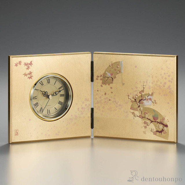 【送料無料】うららか 屏風時計≪在庫確認後、1~3営業日で出荷≫ ( 箔一 木札名入れ有料 母の日 プレゼント 初任給 置時計 置き時計 アクセサリー パソコンデスク 人気 金沢金箔 )