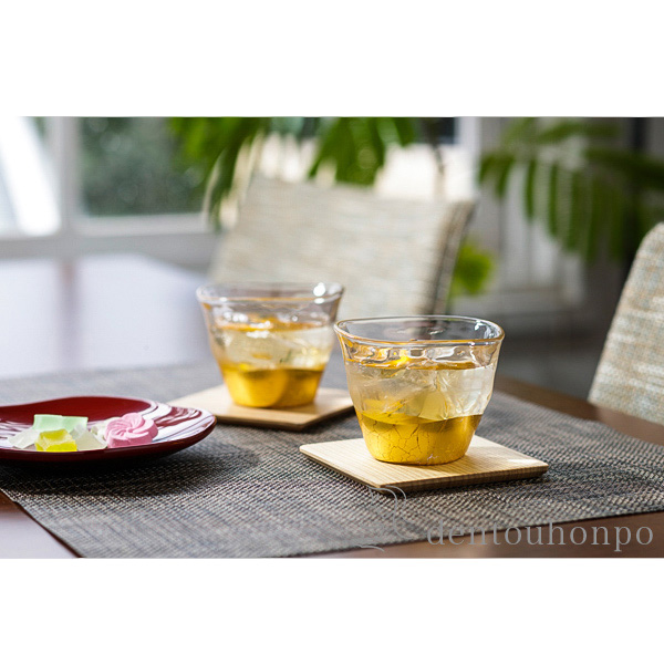 【送料無料】貫入 冷茶&コースター 2客≪在庫確認後、1~3営業日で出荷≫ ( 箔一 父の日 プレゼント 初任給 焼酎グラス ビアカップ ビールグラス フリーカップ グラス 金沢金箔 )