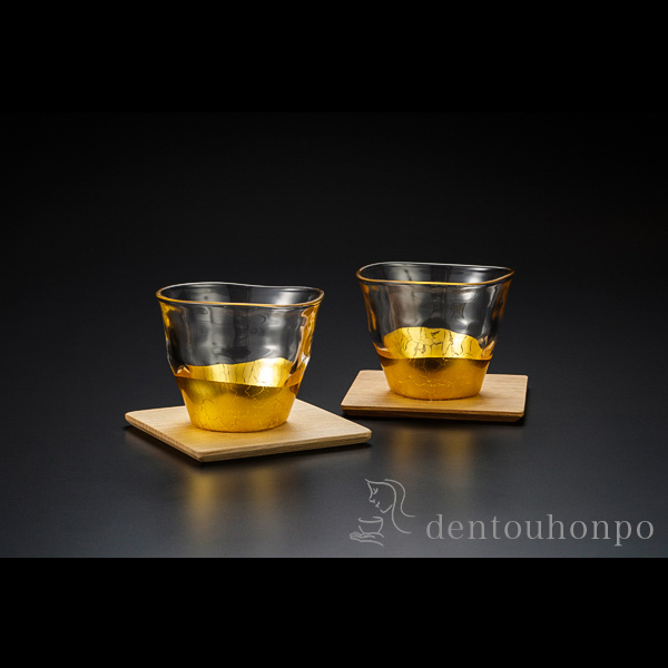 送料無料】 貫入 冷茶&コースター 2客 / 箔一 焼酎グラス ビアカップ