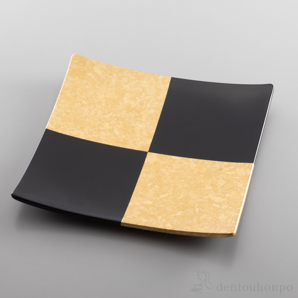 送料無料】 市松 スクエアプレート L 金黒 / 箔一 おしゃれ ブランド