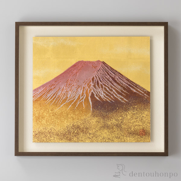 【送料無料】額装 黎明赤富士≪1ヶ月程で出荷予定≫ ( 木札名入れ有料 がくぶち 陶額 パネル ケース 飾り 金沢金箔 )