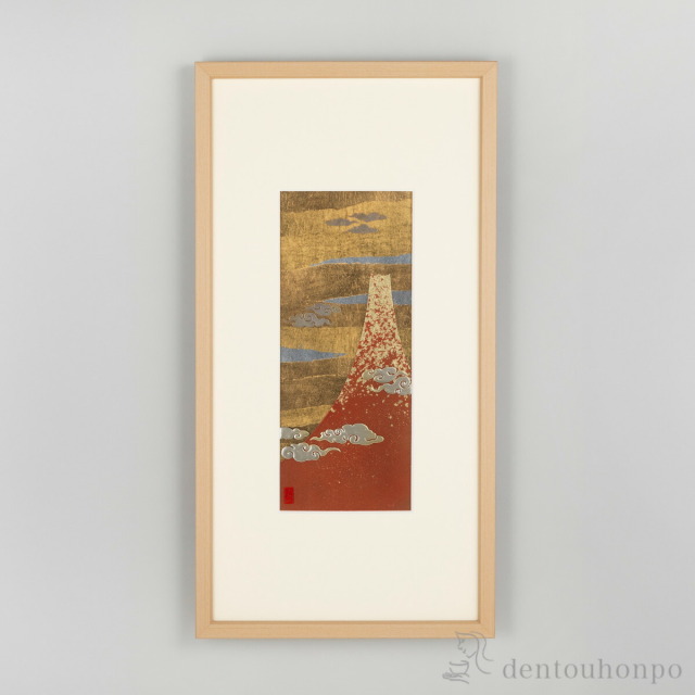 【送料無料】福福箔 額 赤富士≪在庫確認後、1~3営業日で出荷≫ ( 箔一 がくぶち 陶額 パネル ケース 飾り 金沢金箔 )