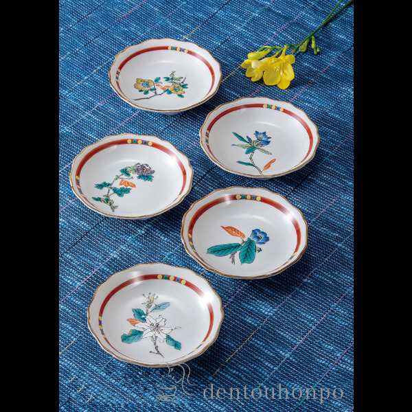 九谷焼 皿揃 花ごよみ 4号≪在庫確認後、通常即日で出荷≫ ( 和食器セット お皿 揃える 食器 和食 九谷焼 )