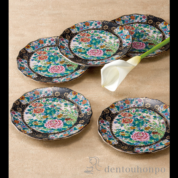 【送料無料】九谷焼 皿揃 錦絵 6号≪注文後に商品取り寄せ、後日納期連絡致します≫ ( 退職祝い 定年 和食器セット お皿 揃える 食器 和食 九谷焼 )