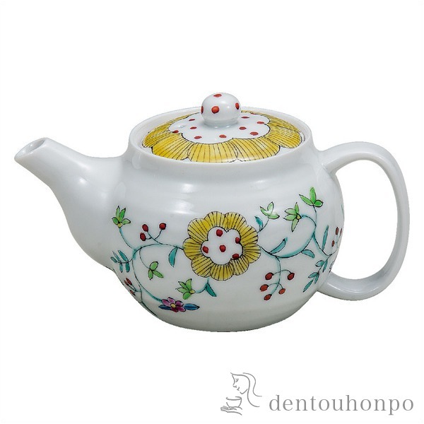 【送料無料】九谷焼 ポット急須 花唐草紋 1個 網付≪在庫確認後、通常即日で出荷≫ ( ティーポット お茶 セット 日本茶 おすすめ 九谷焼 )