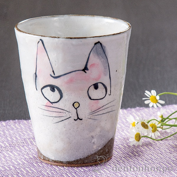 【送料無料】九谷焼 フリーカップ おとぼけ猫≪在庫確認後、通常即日で出荷≫ ( 焼酎グラス ビアカップ ビールグラス フリーカップ グラス 九谷焼 )